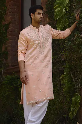 Peach rambagh kurta set