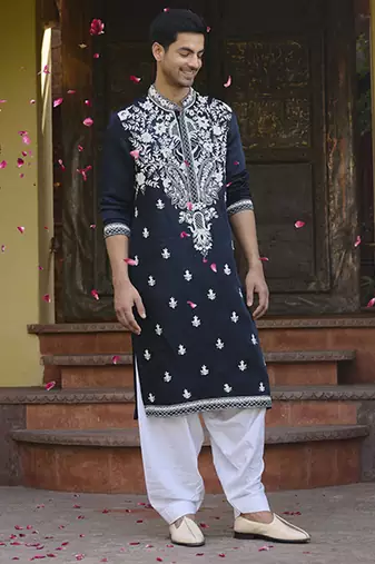 Navy blue dhanbai kurta set