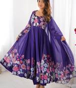 Royal purple floral organza anarkali set for women