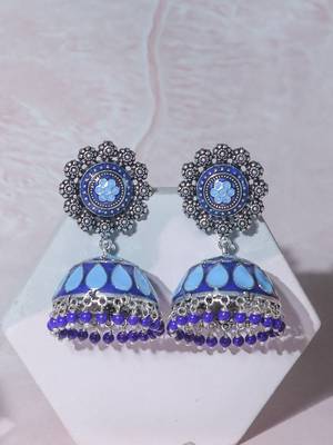 Antique sliver plated blue tone jhumki 1