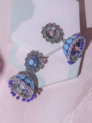 Antique sliver plated blue tone jhumki 2
