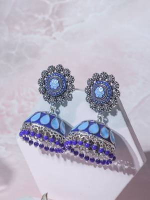 Antique sliver plated blue tone jhumki 3