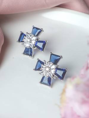 Elegant royal blue sliver plated studs 1
