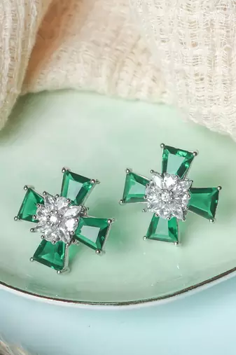 Elegant bottle green sliver plated studs