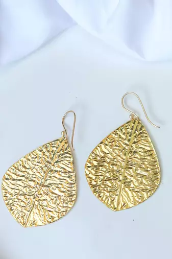 Handcrafted plain leaf hook earring
