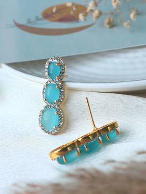 Aqua tri-stone casual studs 2