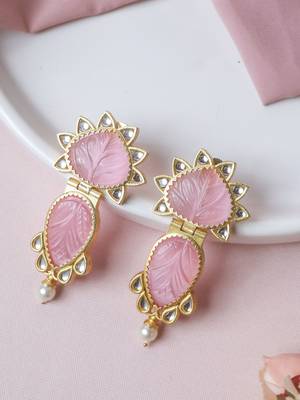 Handcrafted pink craving stone earring 1