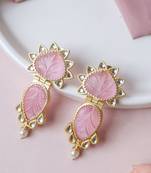 Handcrafted pink craving stone earring