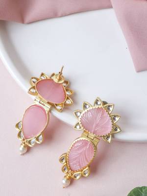 Handcrafted pink craving stone earring 2