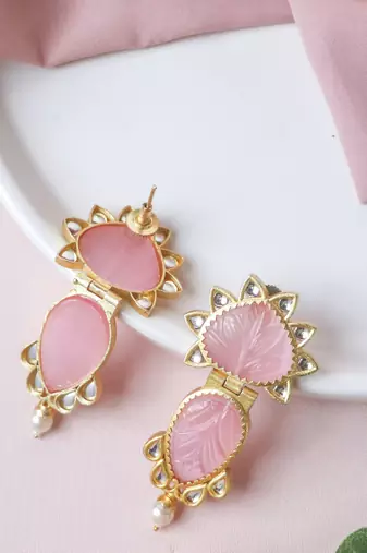 Handcrafted pink craving stone earring