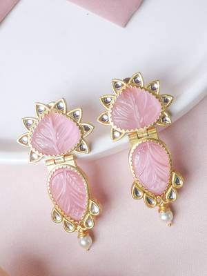 Handcrafted pink craving stone earring 3