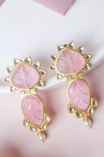Handcrafted pink craving stone earring