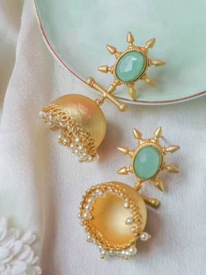 Handcrafted stone matte-finish jhumki 3