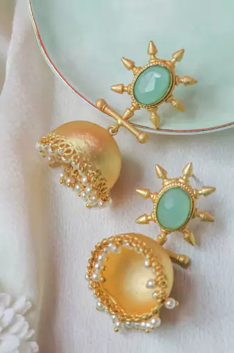Handcrafted stone matte-finish jhumki