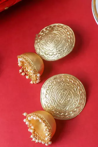 Traditional handcrafted matte gold jhumki
