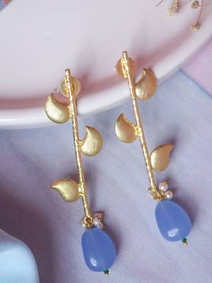 Western leaf cornflower blue earring 1