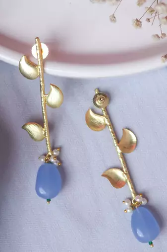 Western leaf cornflower blue earring