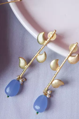 Western leaf cornflower blue earring