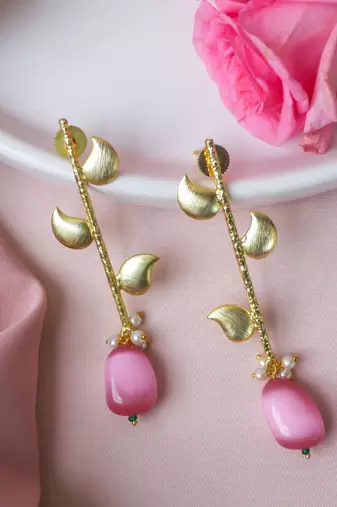 Western leaf pink earring