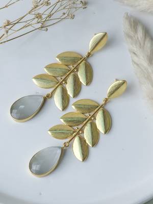 Statement leaf white stone earring 1
