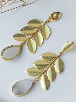 Statement leaf white stone earring 2