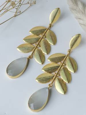 Statement leaf white stone earring 3