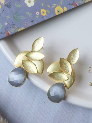Gold plated grey leaf studs 1