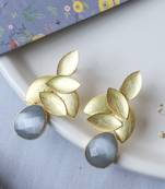 Gold plated grey leaf studs