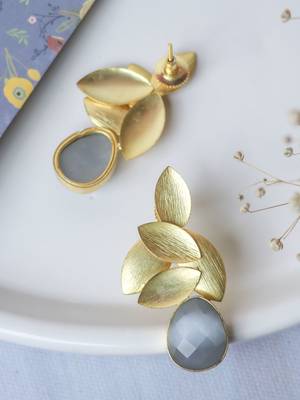 Gold plated grey leaf studs 2