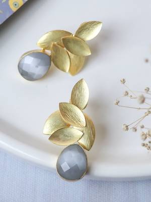 Gold plated grey leaf studs 3