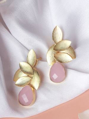 Gold plated pink leaf studs 1