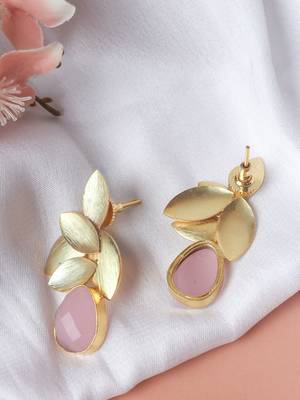 Gold plated pink leaf studs 3
