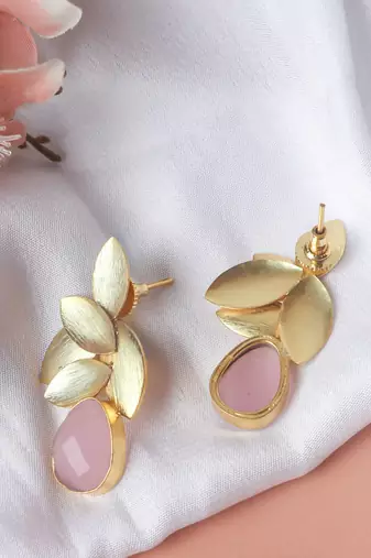 Gold plated pink leaf studs