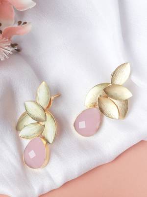 Gold plated pink leaf studs 4