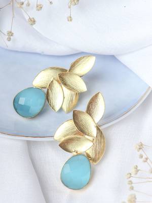 Gold plated aqua leaf studs 1