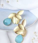 Gold plated aqua leaf studs