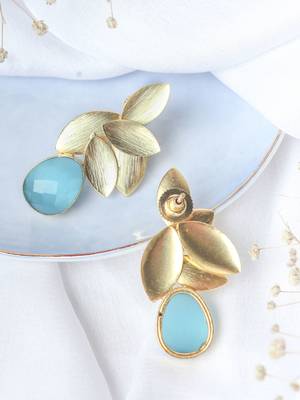 Gold plated aqua leaf studs 2