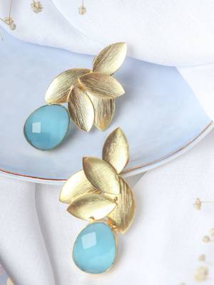 Gold plated aqua leaf studs 3