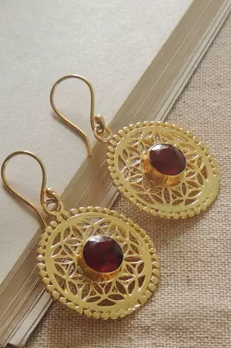 Gold plated mughal jali-work earring