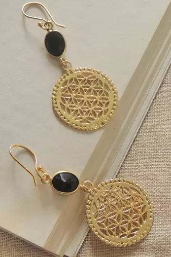 Handcrafted gold plated mughal jali hook earring