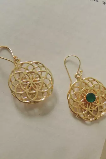 Handmade gold plated jali hook earring