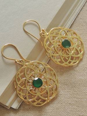 Handmade gold plated jali hook earring 3