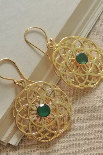 Handmade gold plated jali hook earring