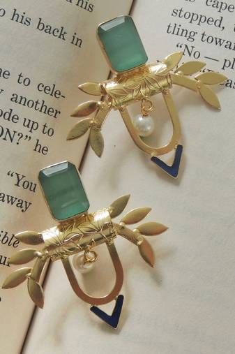 Handmade gold plated leaves studs