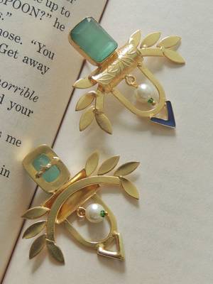 Handmade gold plated leaves studs 2