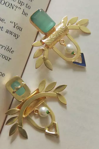 Handmade gold plated leaves studs
