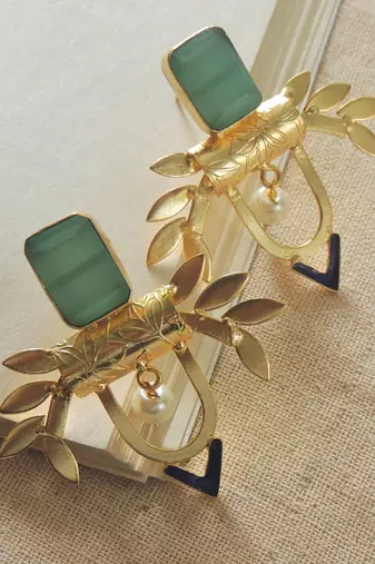 Handmade gold plated leaves studs