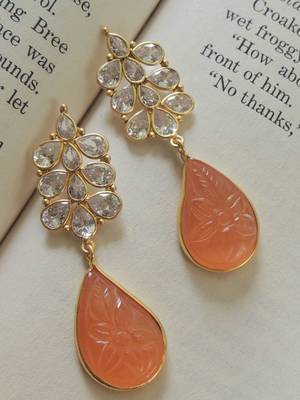 Handcrafted orange craving stone earrings 1
