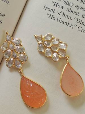 Handcrafted orange craving stone earrings 2