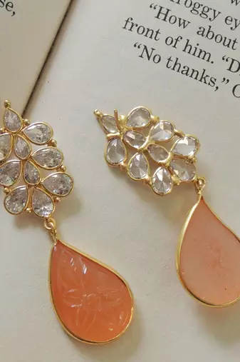 Handcrafted orange craving stone earrings